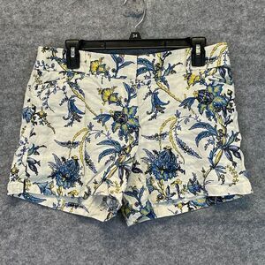 ANN TAYLOR LOFT Shorts Women's Size 8 Blue Beige Linen Blend Floral Lily Riviera